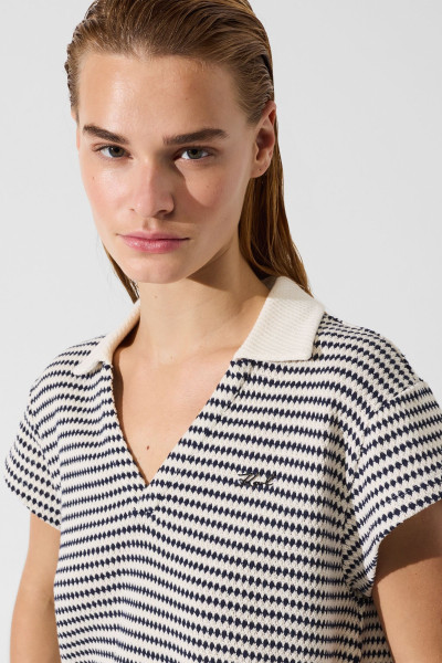STRANDRUHA KARL LAGERFELD CROCHET STRIPED POLO TOP - Kép 4