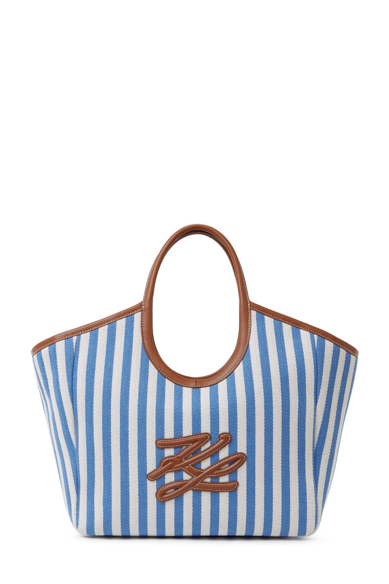 Taška Karl Lagerfeld K/Autograph Stripe Canvas Bag Silver Lake Blue