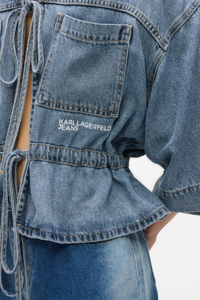 BLÚZ KARL LAGERFELD JEANS KLJ DENIM TIE BLOUSE - Kép 4