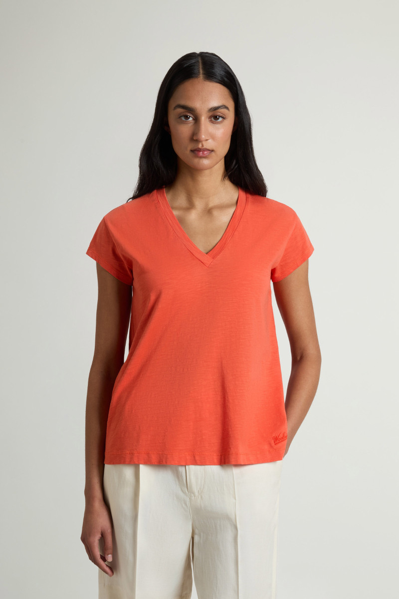 Póló Woolrich Slub Jersey V-Neck Paprika
