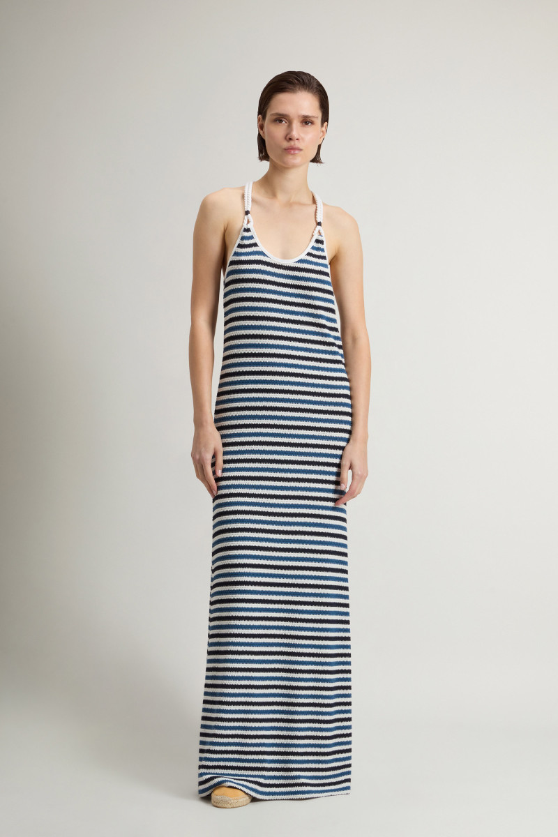 Šaty Woolrich Striped Jersey Dress Melton Blue Stripe