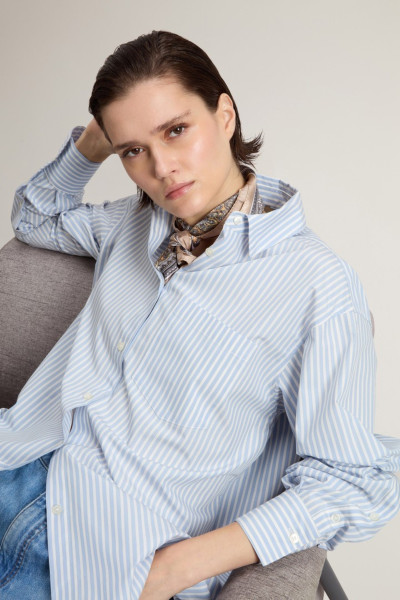 ING WOOLRICH STRIPED COTTON POPLIN BOYFRIEND SHIRT - Kép 4