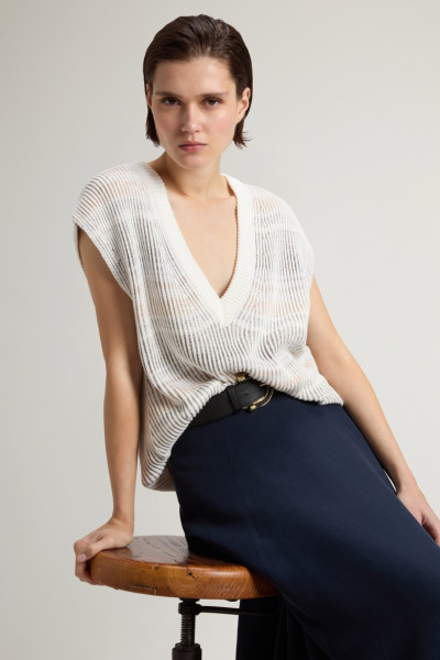 MELLÉNY WOOLRICH COTTON VISCOSE SLEEVELESS SWEATER - Kép 4