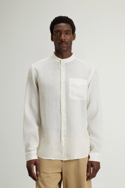 KOŠILE WOOLRICH BAND COLLAR LINEN SHIRT - Fotografie č. 1