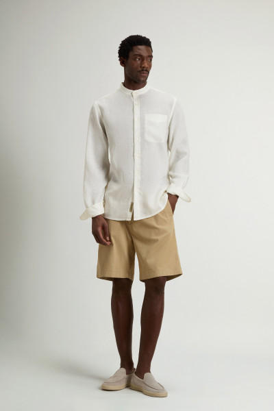 KOŠILE WOOLRICH BAND COLLAR LINEN SHIRT - Fotografie č. 2