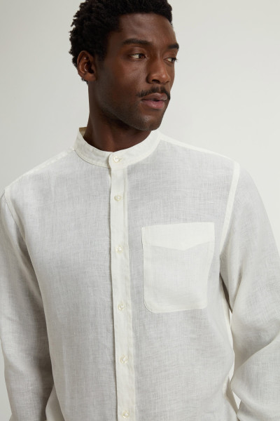 KOŠILE WOOLRICH BAND COLLAR LINEN SHIRT - Fotografie č. 4