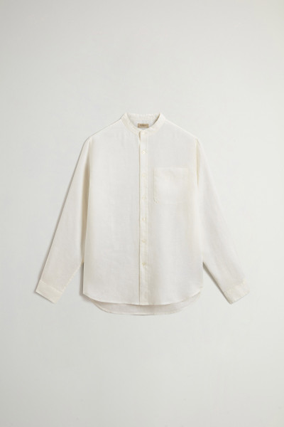 KOŠILE WOOLRICH BAND COLLAR LINEN SHIRT - Fotografie č. 5