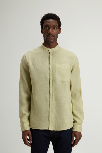 KOŠILE WOOLRICH BAND COLLAR LINEN SHIRT - Fotografie č. 1