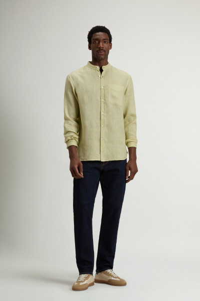 KOŠILE WOOLRICH BAND COLLAR LINEN SHIRT - Fotografie č. 2
