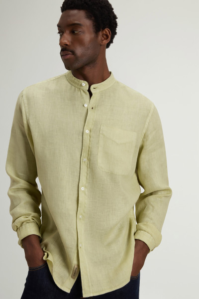KOŠILE WOOLRICH BAND COLLAR LINEN SHIRT - Fotografie č. 4