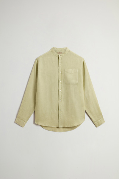 KOŠILE WOOLRICH BAND COLLAR LINEN SHIRT - Fotografie č. 5