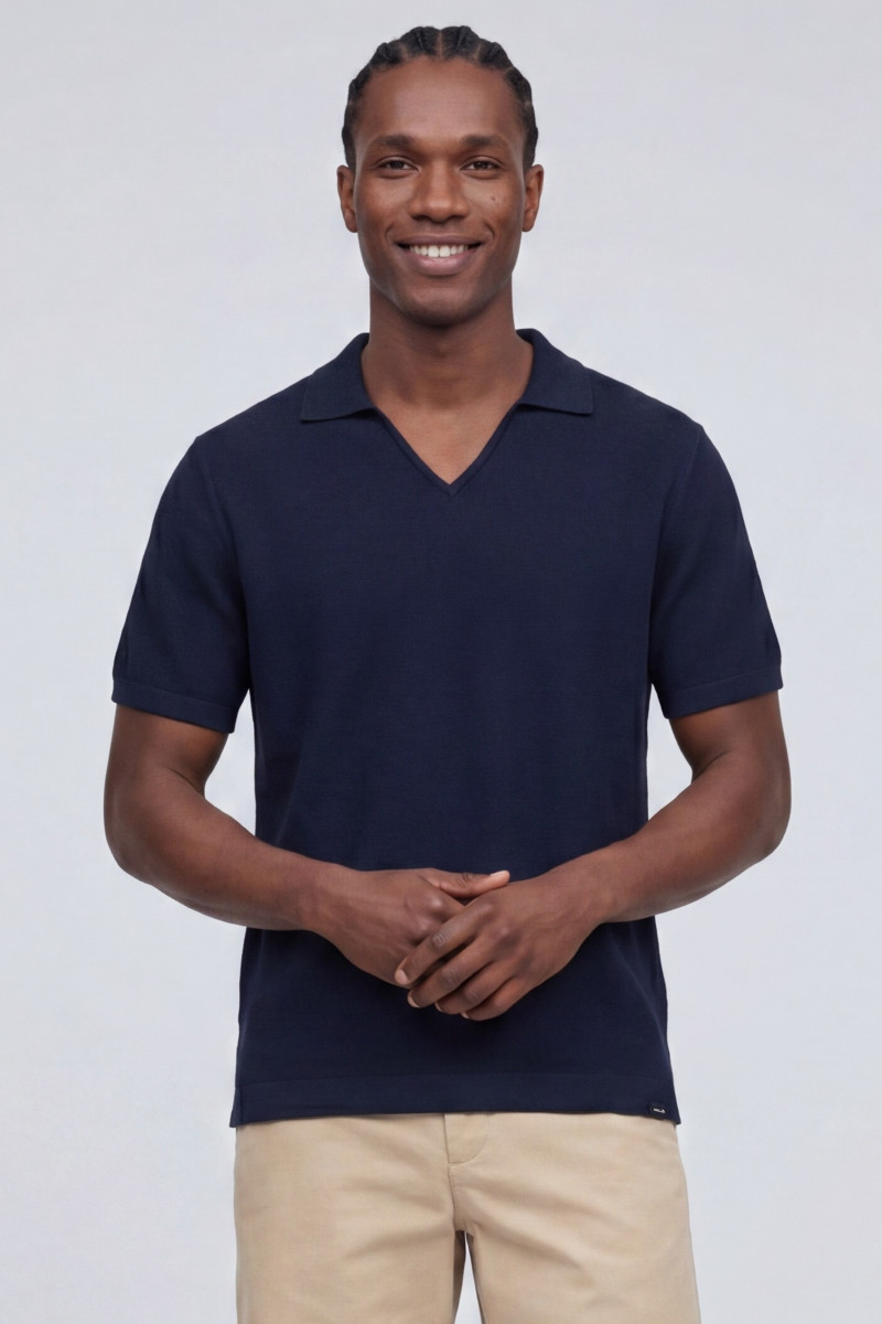 Tričko Woolrich Cotton Crepe Knitted Polo Melton Blue