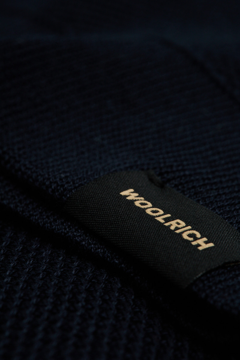 Tričko Woolrich Cotton Crepe Knitted Polo Melton Blue