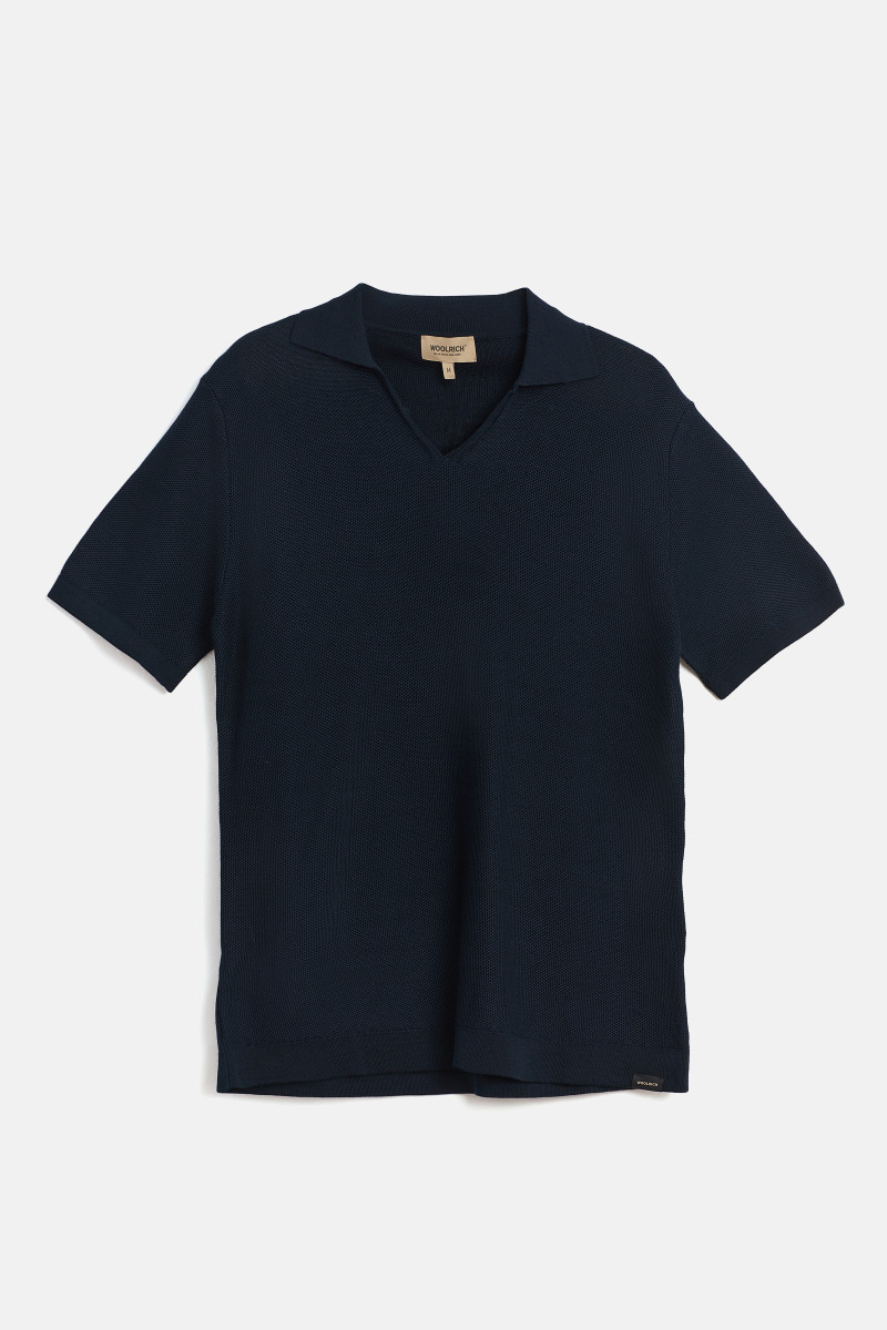 Tričko Woolrich Cotton Crepe Knitted Polo Melton Blue