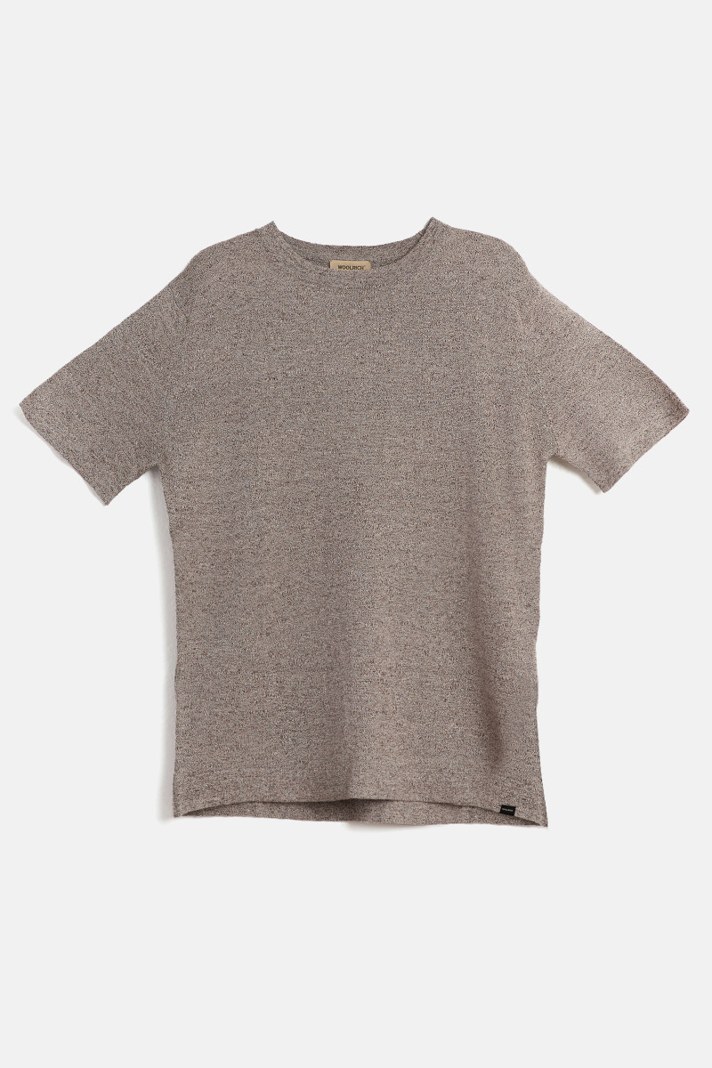 Tričko Woolrich Cotton Linen T-Shirt Brown Melange