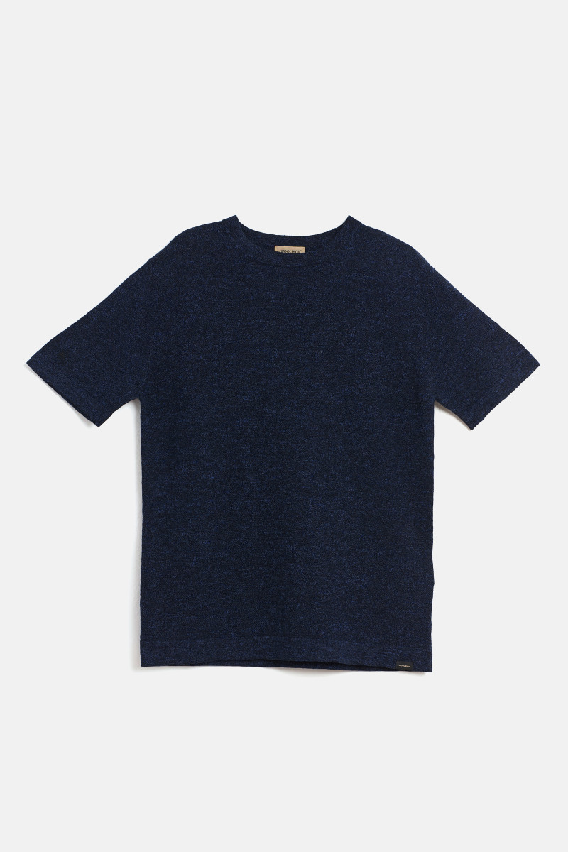 Tričko Woolrich Cotton Linen T-Shirt Melton Blue Melange