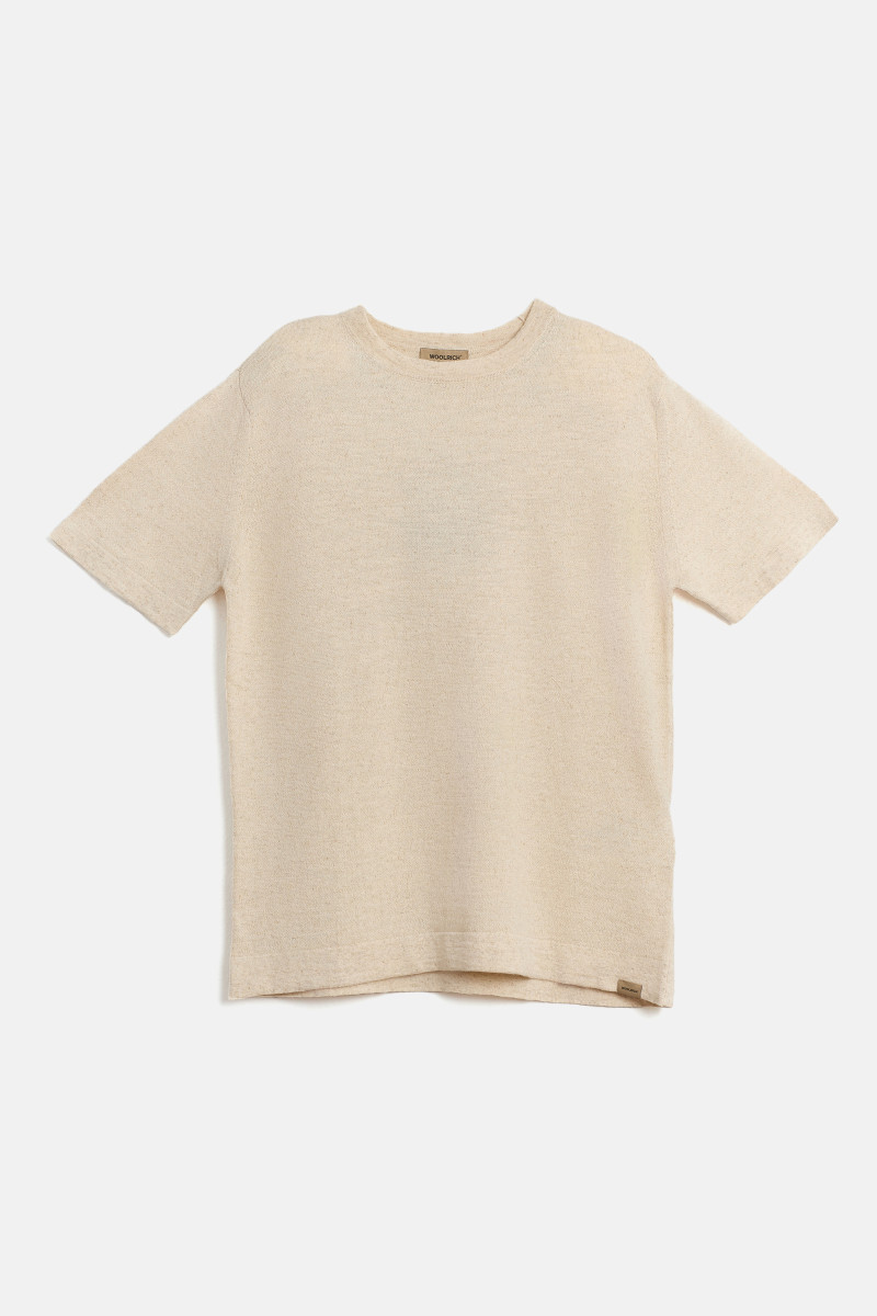 Tričko Woolrich Cotton Linen T-Shirt Milky Cream Melange