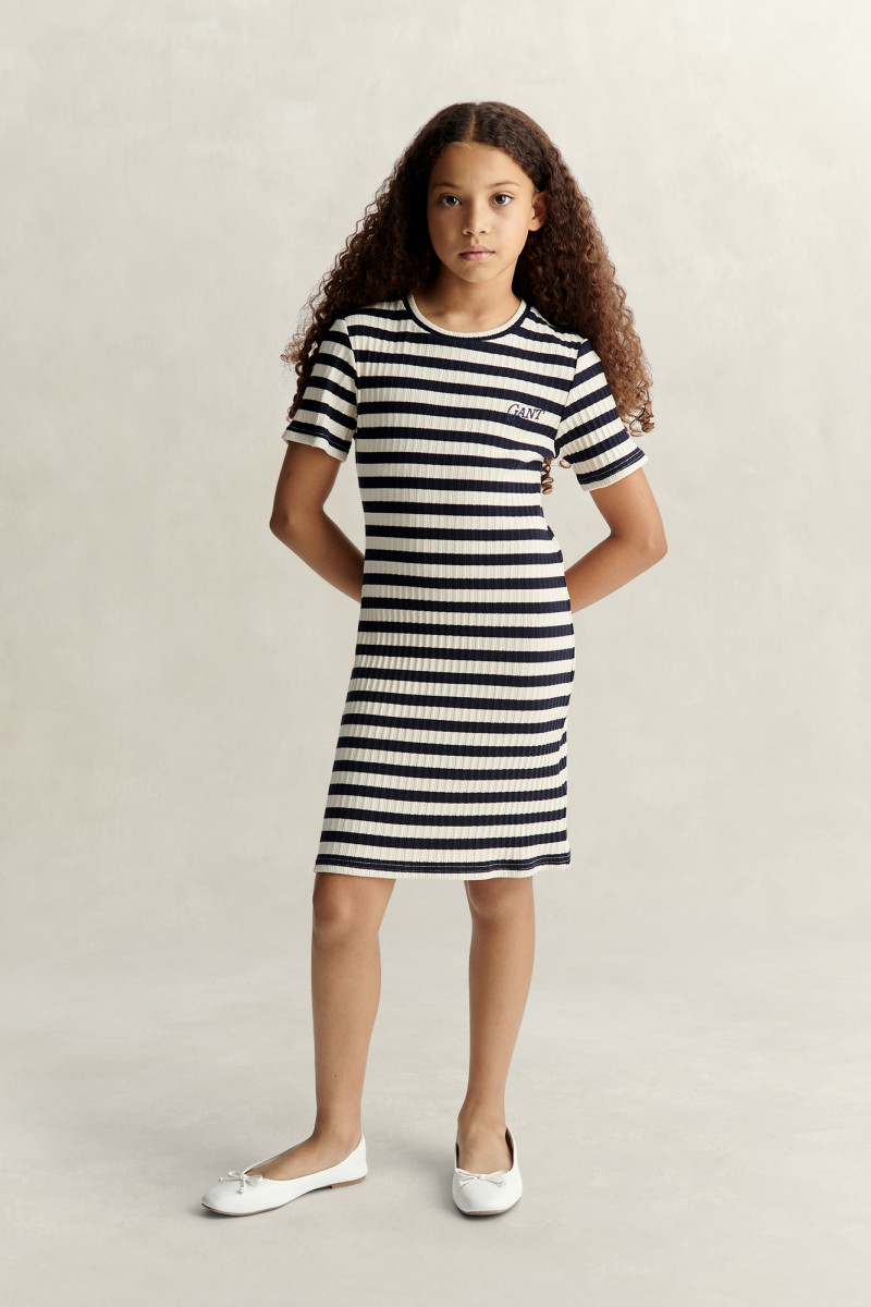 ŠATY GANT STRIPED RIB T-SHIRT DRESS EVENING BLUE
