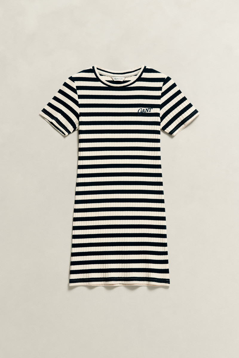 E-shop ŠATY GANT STRIPED RIB T-SHIRT DRESS EVENING BLUE