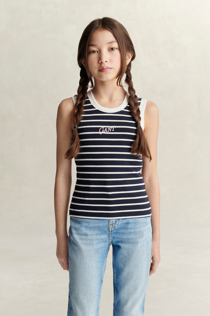 TRIČKO GANT LOGO RIB STRIPED VEST EVENING BLUE