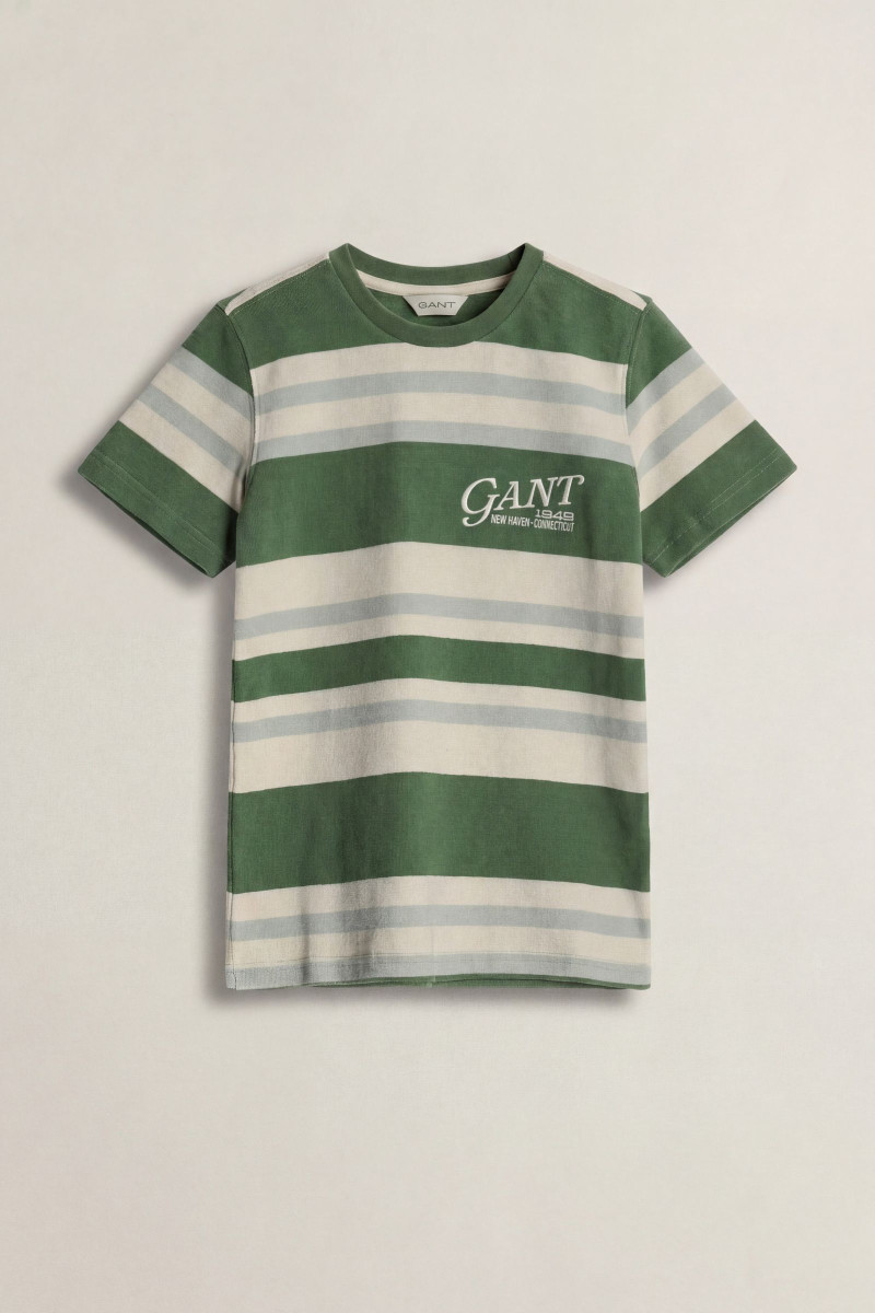 TRIČKO GANT VARSITY STRIPE SS T-SHIRT HERB GREEN