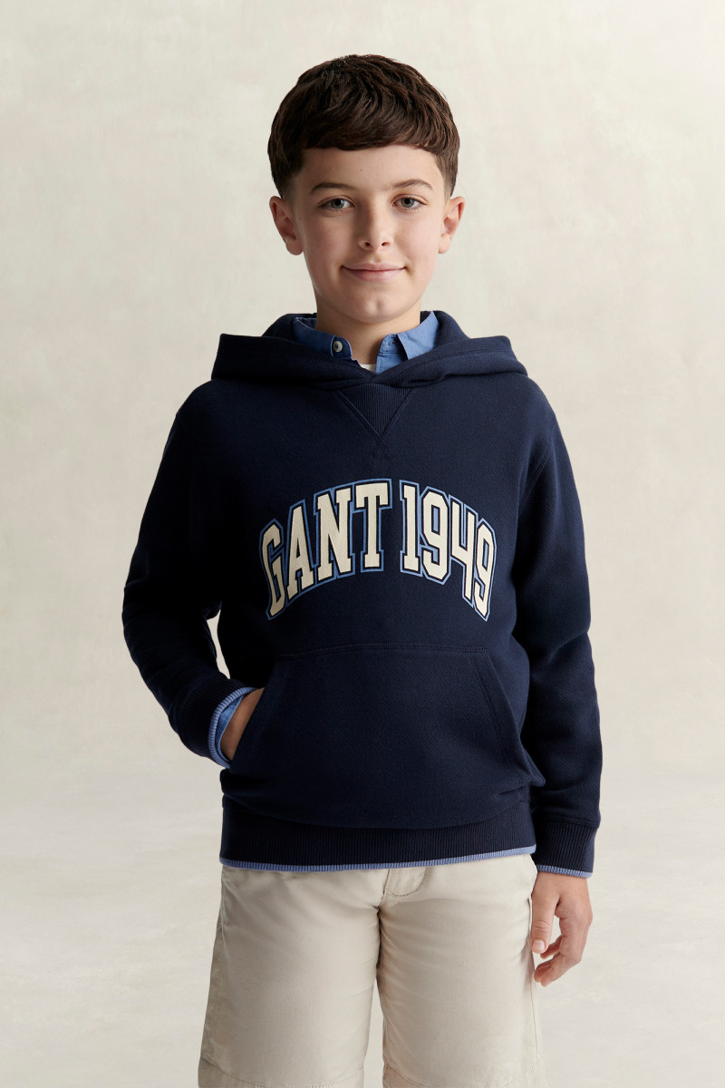 MIKINA GANT COLLEGIATE RIB INSERT HOODIE EVENING BLUE