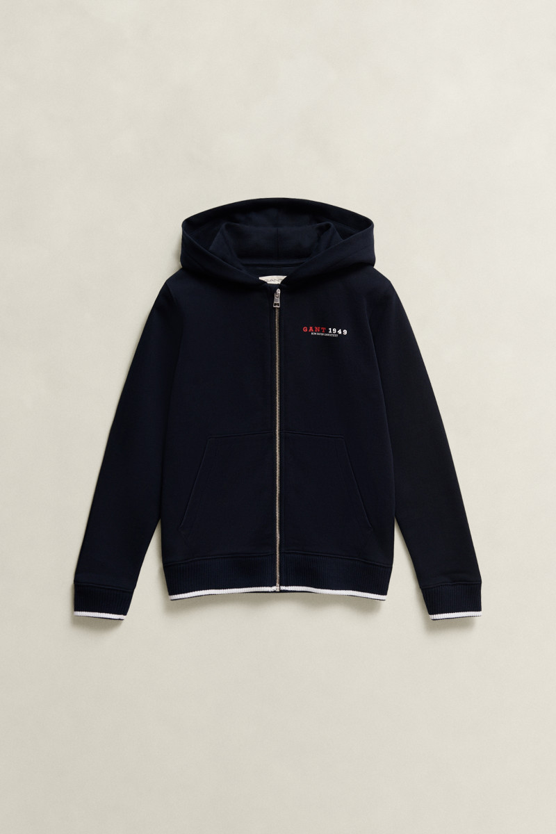 E-shop MIKINA GANT COLLEGIATE GRAPHIC FULL ZIP HOODIE EVENING BLUE