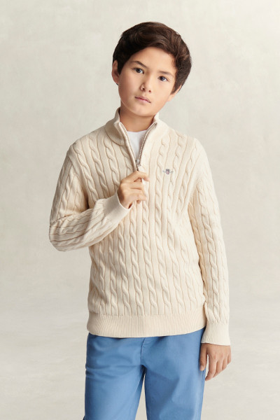 SVETER GANT SHIELD COTTON CABLE HALF ZIP SWEATER - Fotografia č. 1