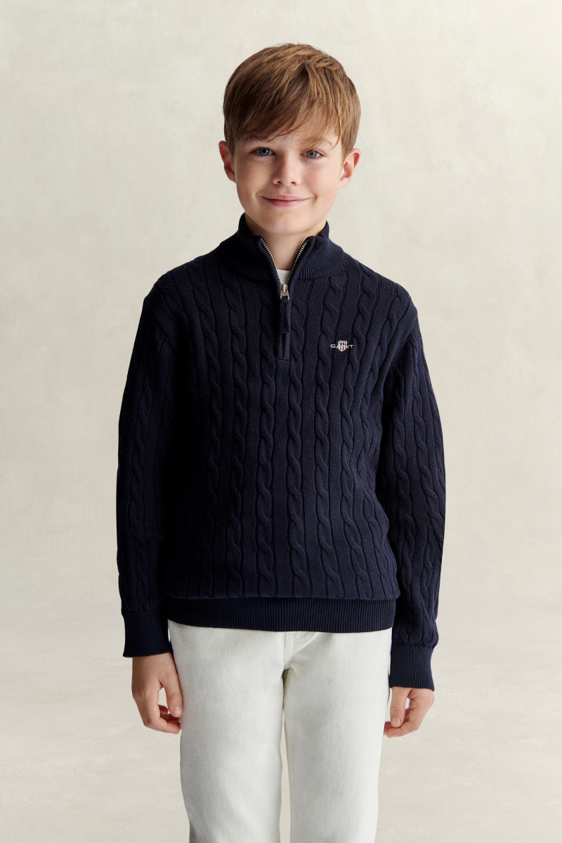 SVETER GANT SHIELD COTTON CABLE HALF ZIP SWEATER EVENING BLUE