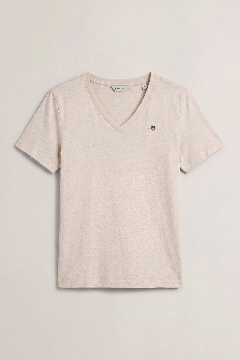 TRIČKO GANT REG SHIELD SS V-NECK T-SHIRT LIGHT BEIGE MELANGE
