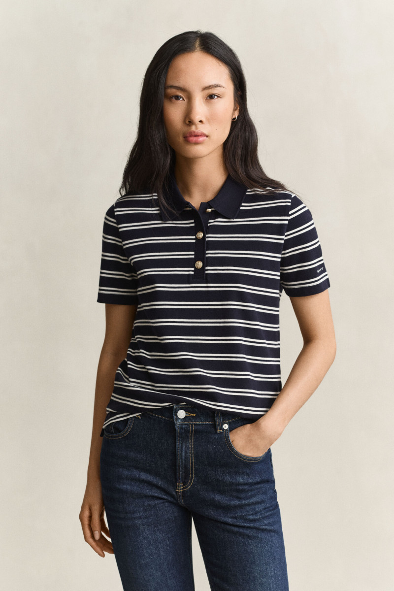 POLOKOŠEĽA GANT REG TWIN STRIPED LS PIQUE POLO EVENING BLUE