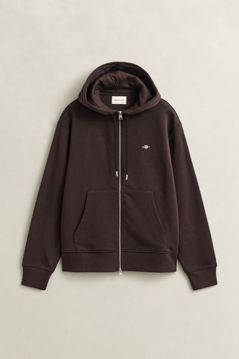 MIKINA GANT SHIELD ZIP HOODIE DEEP BROWN