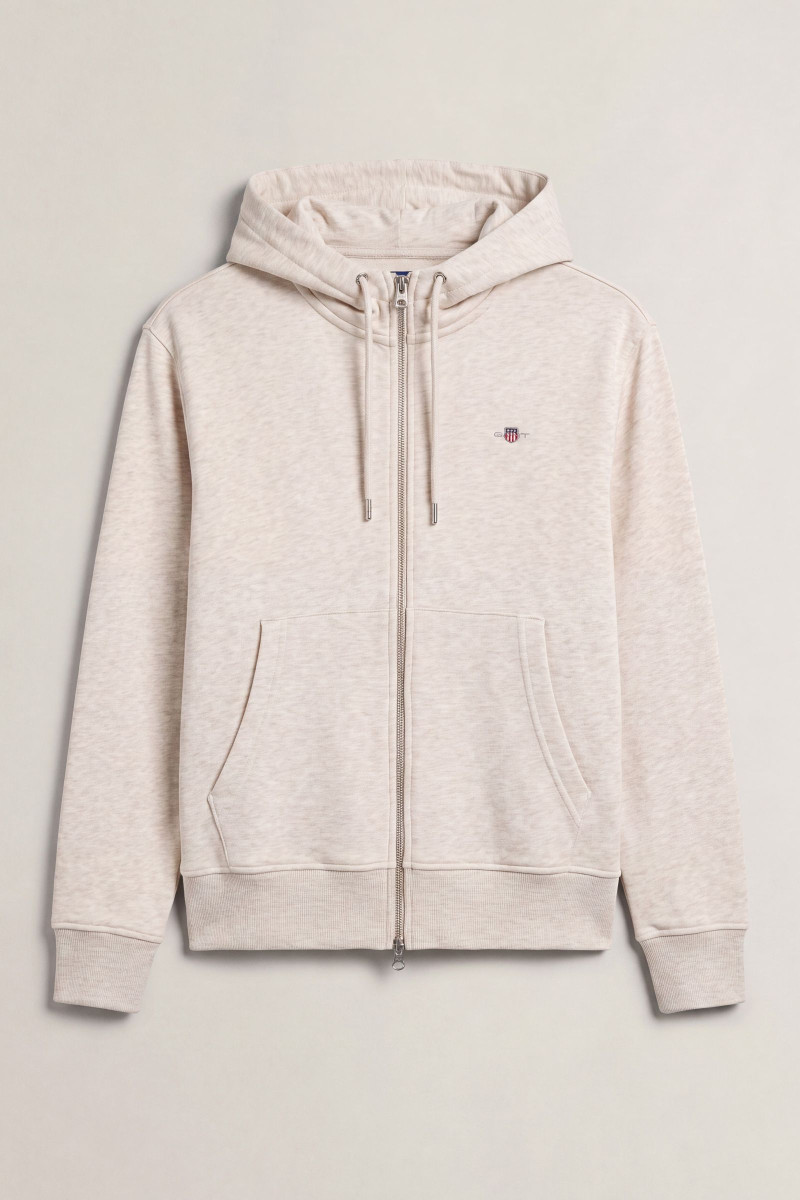 MIKINA GANT SHIELD ZIP HOODIE LIGHT BEIGE MELANGE
