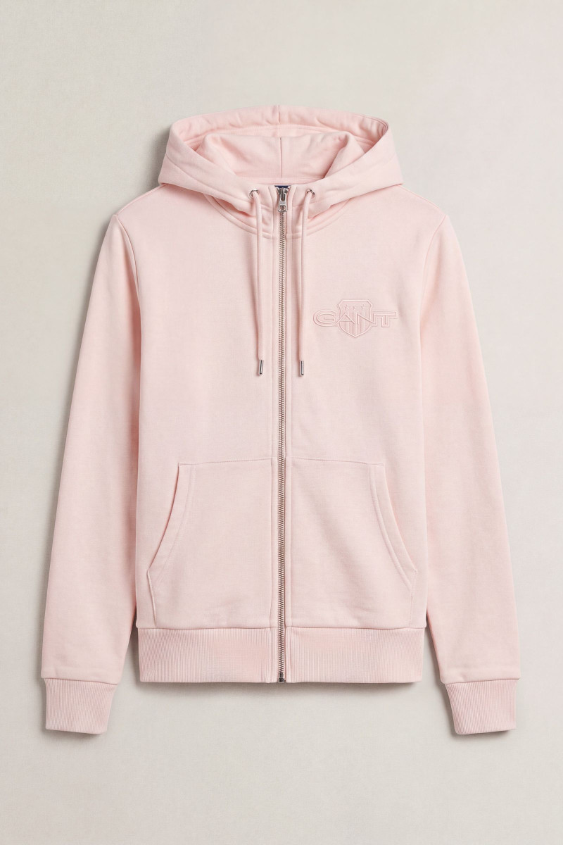 MIKINA GANT REG TONAL SHIELD ZIP HOODIE REFINED PINK