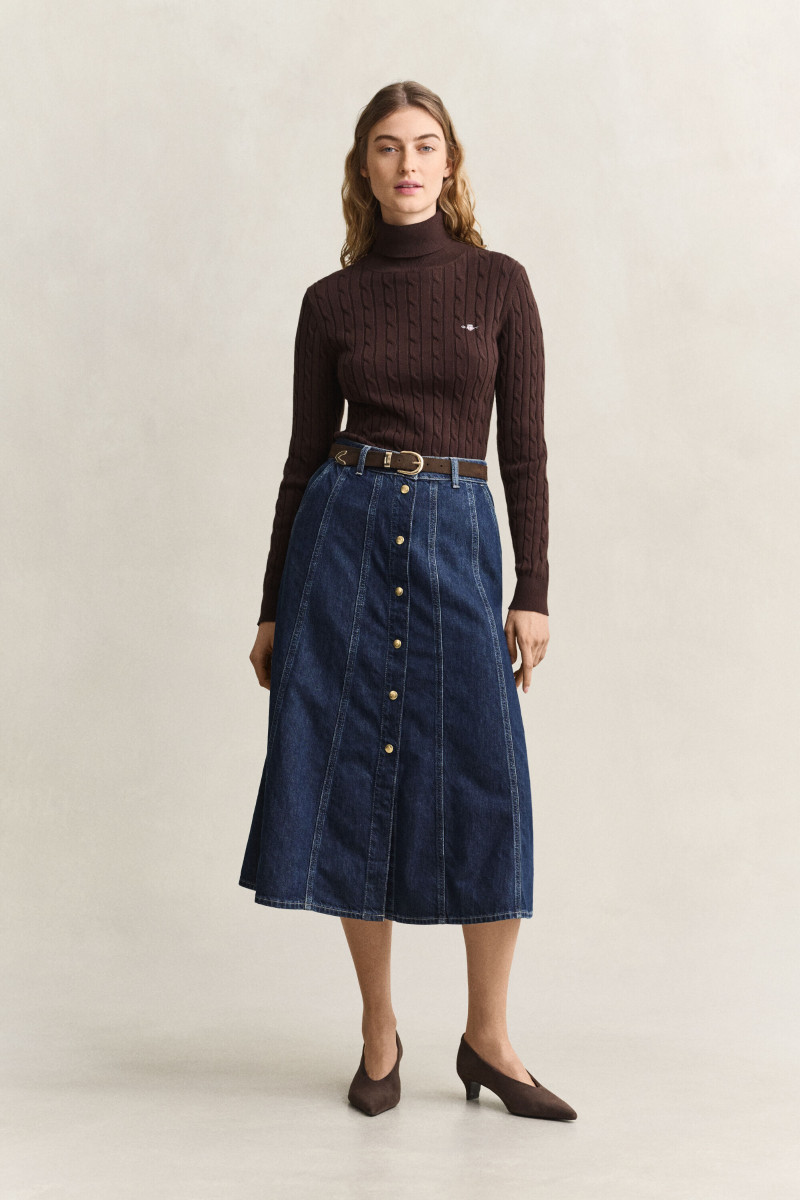 SUKŇA GANT FLARED DENIM SKIRT DARK BLUE WORN IN