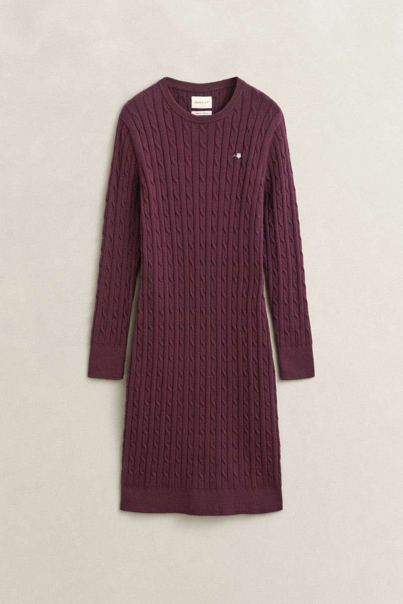 ŠATY GANT STRETCH COTTON CABLE C-NECK DRESS DARKENED WINE
