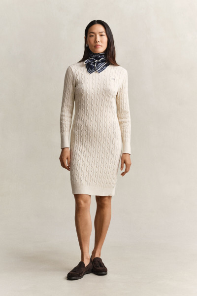 RUHA GANT STRETCH COTTON CABLE C-NECK DRESS - Kép 1