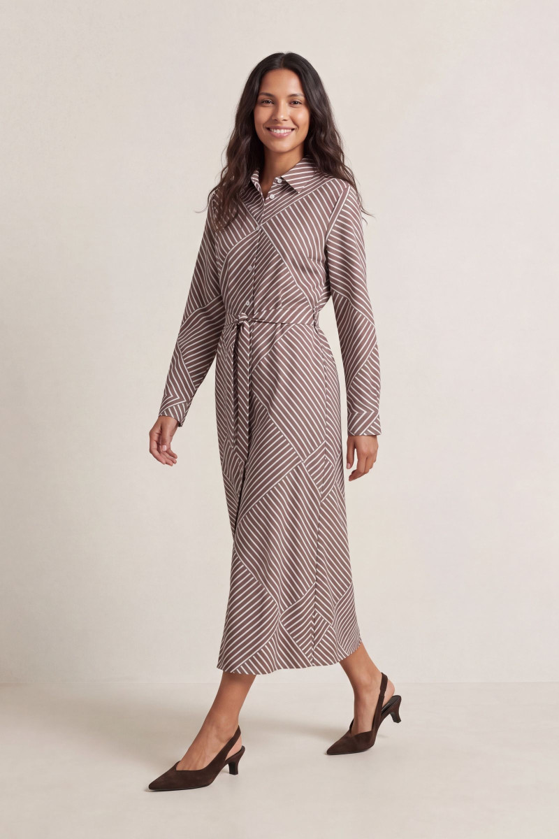 ŠATY GANT PRINTED FLUID LS SHIRT DRESS SOFT TAUPE