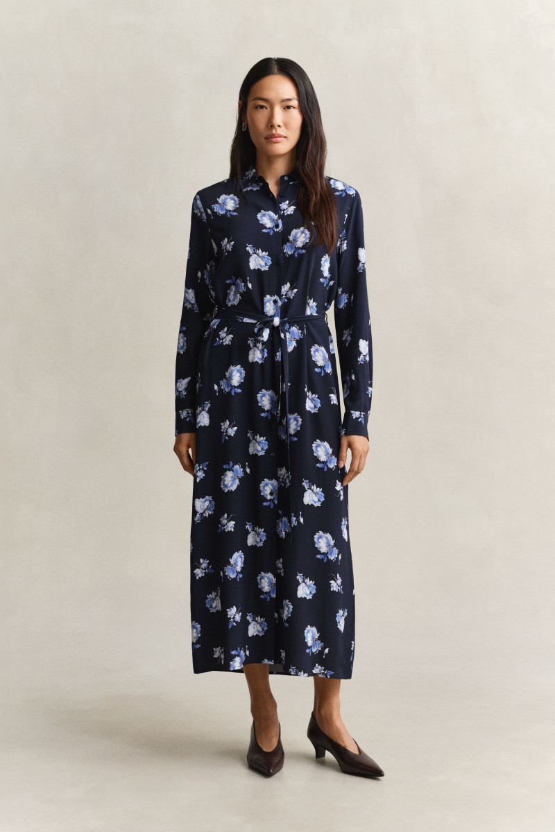 ŠATY GANT FLORAL PRINTED FLUID SHIRT DRESS EVENING BLUE