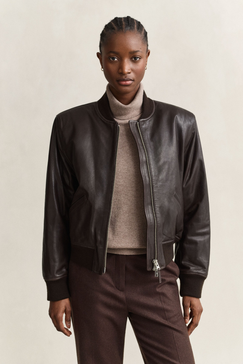 BUNDA GANT LEATHER BOMBER JACKET DEEP BROWN