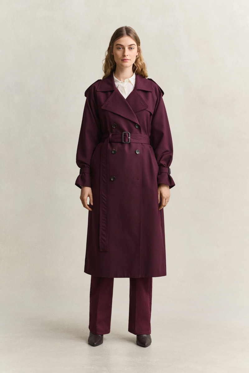 KABÁT GANT WOOL BLEND TRENCH COAT DARKENED WINE