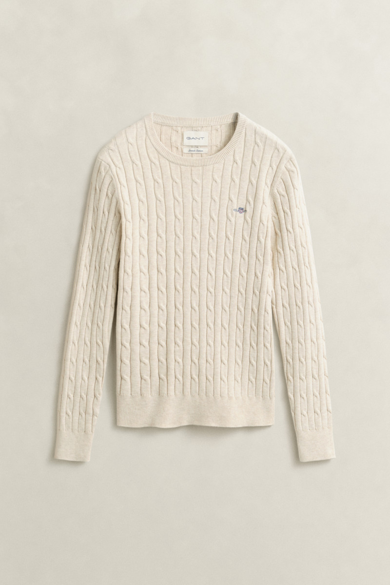 SVETER GANT STRETCH COTTON CABLE C-NECK FADED BEIGE