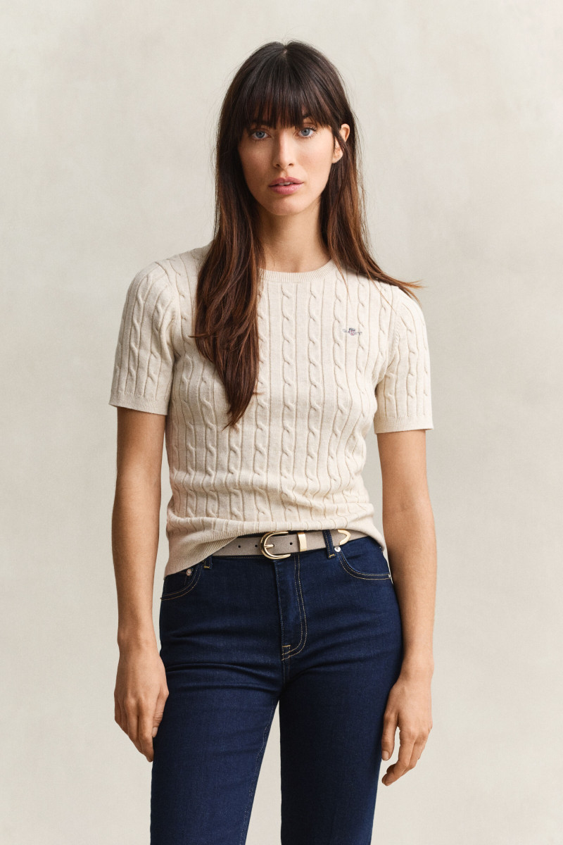 SVETER GANT STRETCH COTTON CABLE SS C-NECK FADED BEIGE