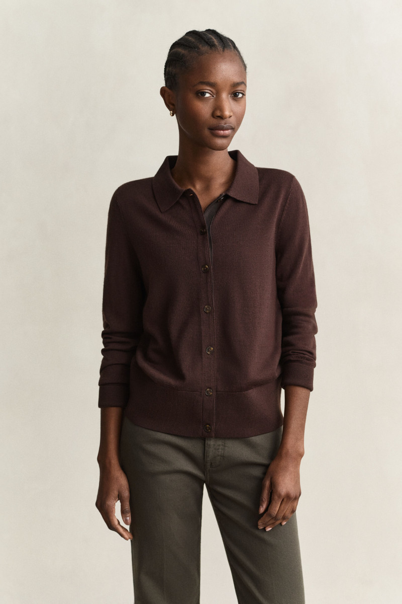 SVETER GANT EXTRAFINE MERINO CARDIGAN DEEP BROWN