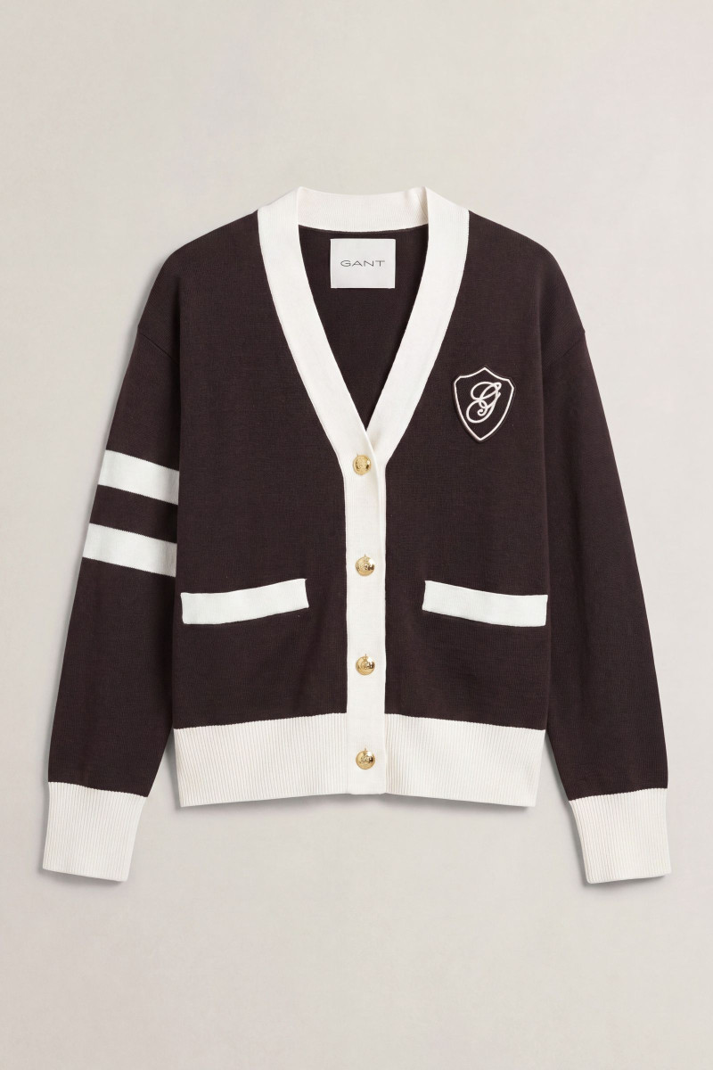 SVETER GANT VARSITY CARDIGAN DEEP BROWN