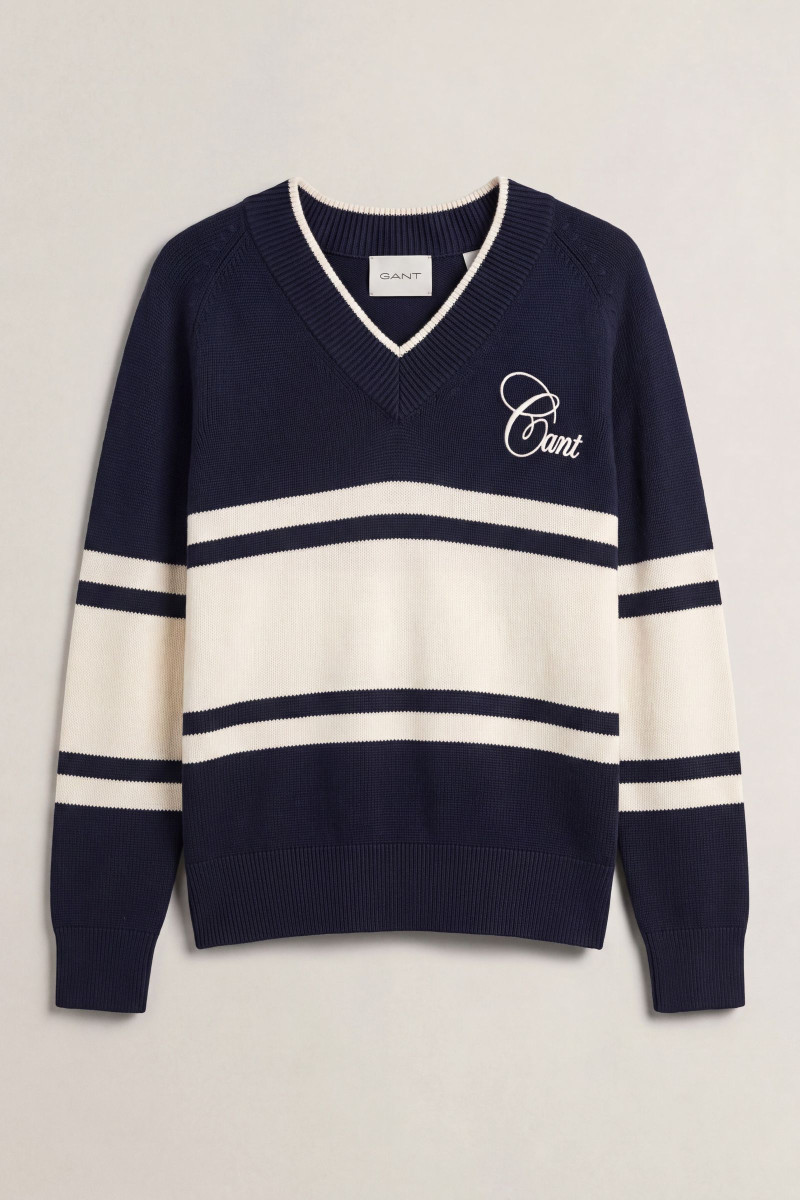 SVETER GANT COTTON VARSITY V-NECK EVENING BLUE