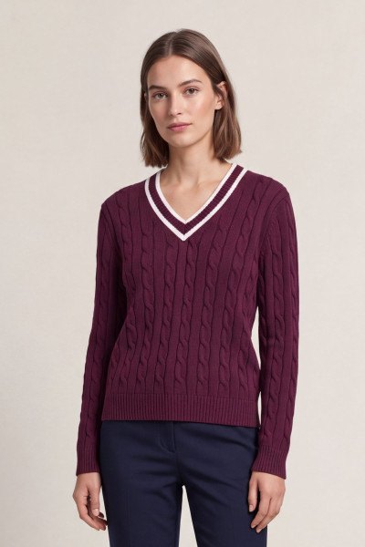 PULÓVER GANT MERINO WOOL CABLE CONTRAST V-NECK - Kép 1