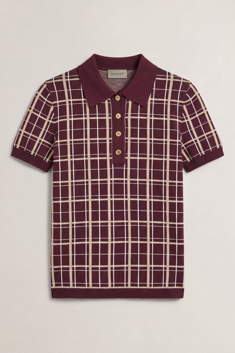 SVETER GANT CHECKED KNIT RUGGER SS DARKENED WINE