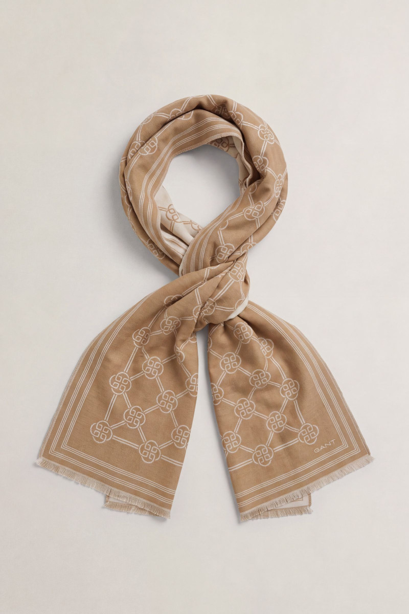 ŠÁL GANT MONOGRAM JACQUARD WOOL SCARF TOASTED ALMOND