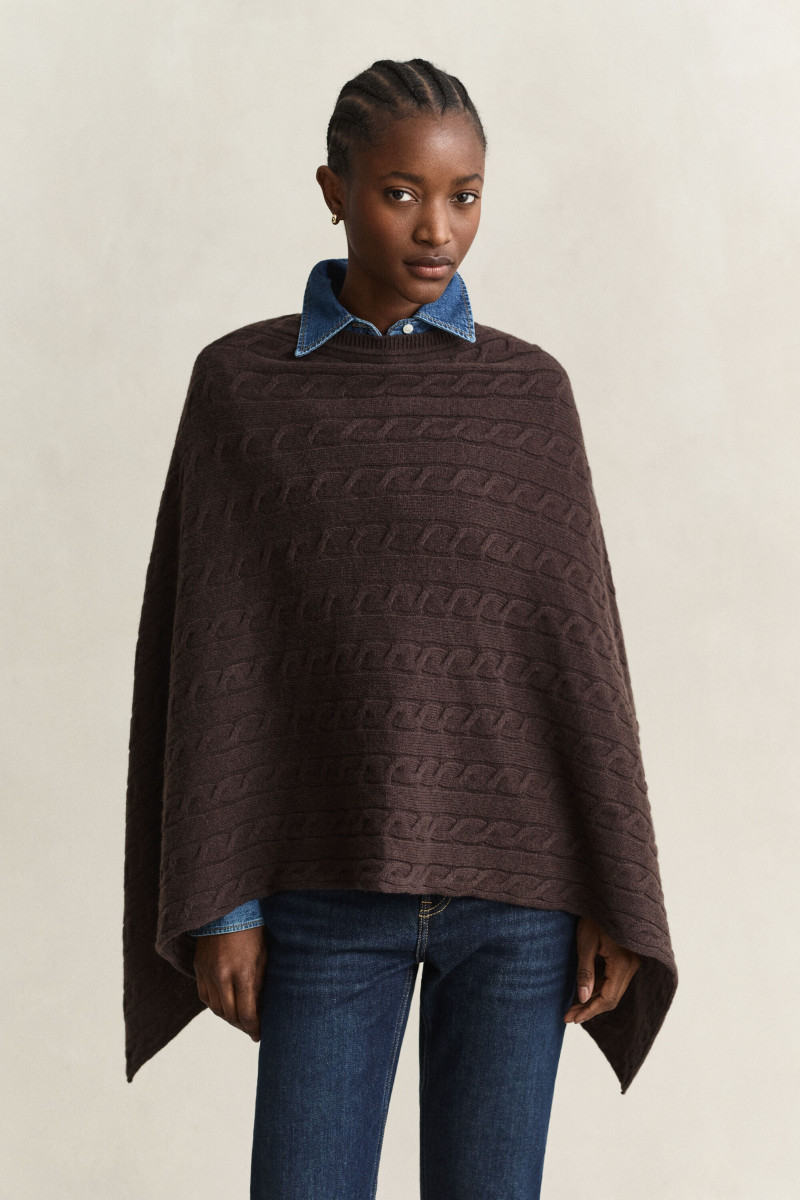 PONČO GANT WOOL CABLE PONCHO DEEP BROWN